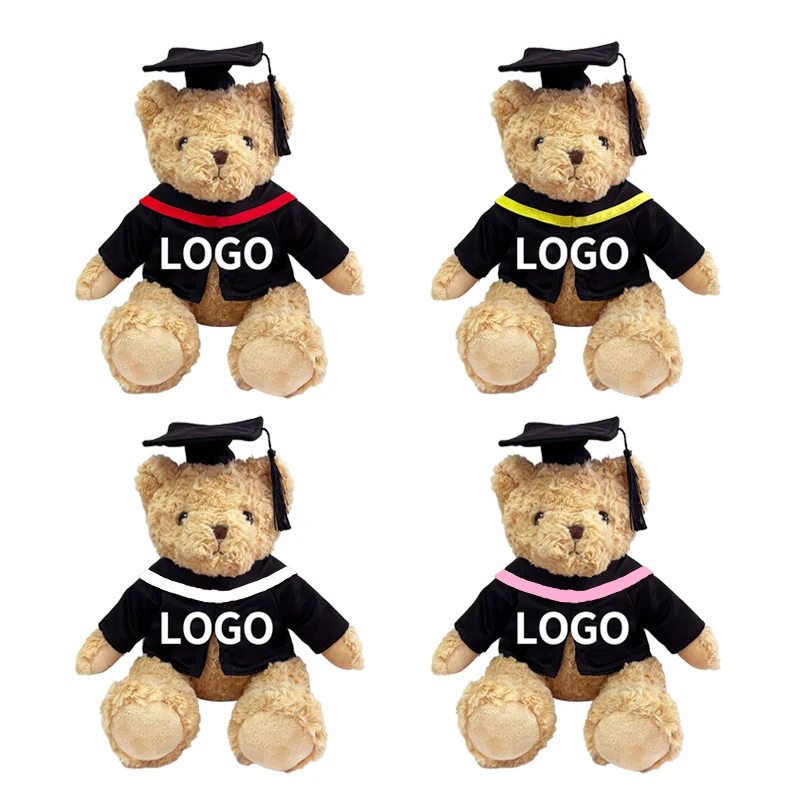 Factory manufacturer private custom college logo graduation teddy bear low MOQ customized name bear plush toys