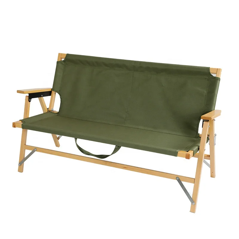 HE-1187,Manufactory Portable Foldable Beech Wood Outdoor Folding Camping Loveseat Bench Chair With Armrest 2 Person Seats