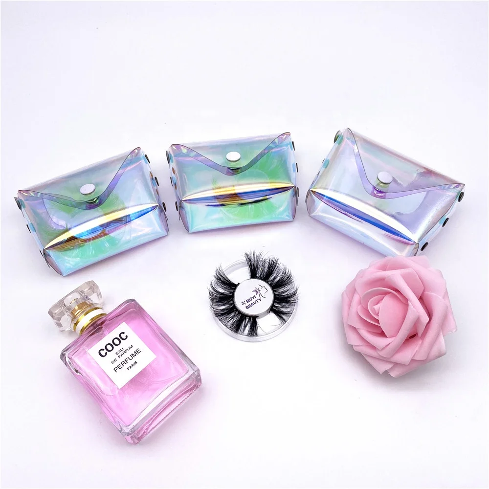 
private label eyelashes holographic rainbow wallet purse cash box lashes3d wholesale vendor 5d 25mm mink eyelash 