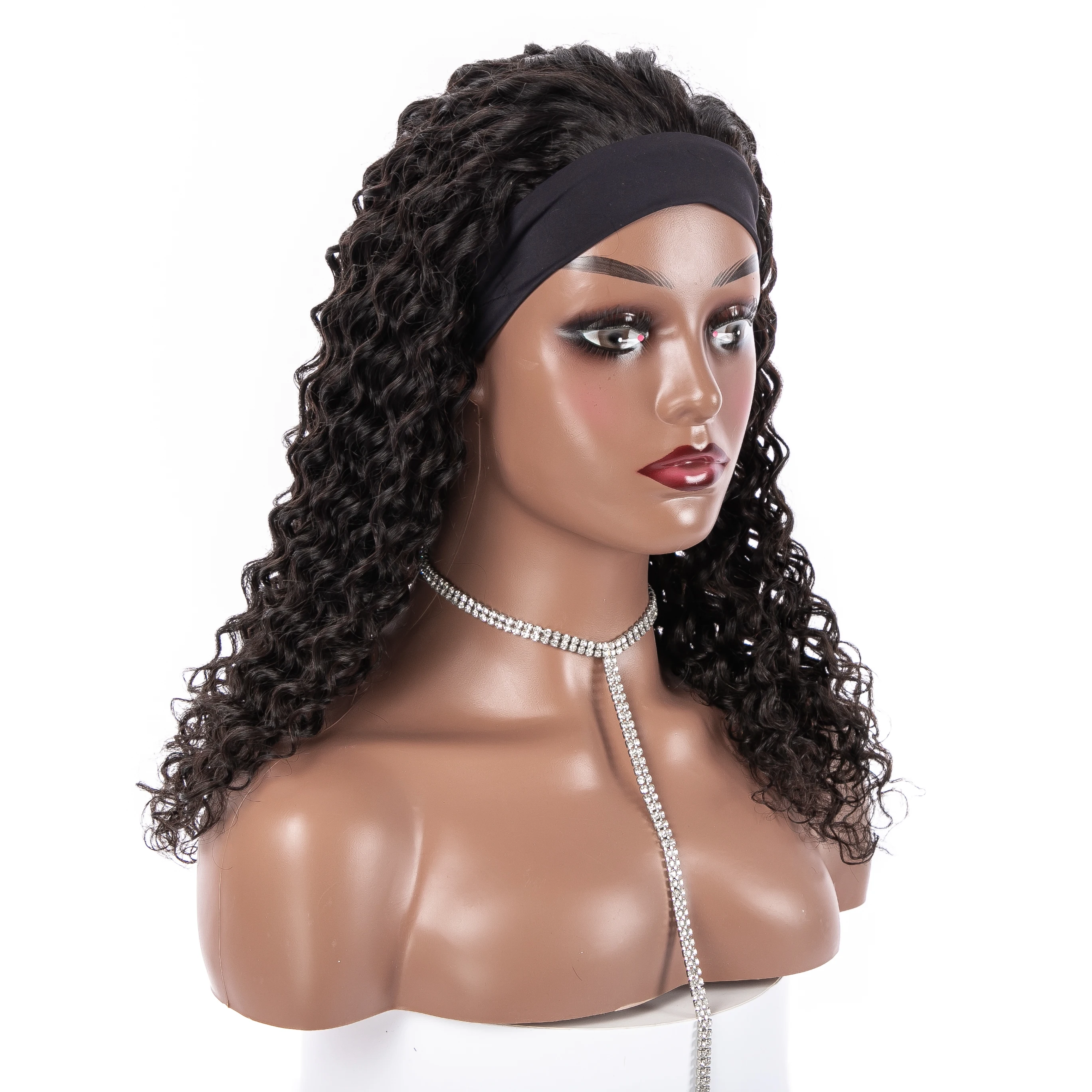 Wholesale mannequin head hair band ice silk wig stand display realistic female wig mannequin head withshoulders