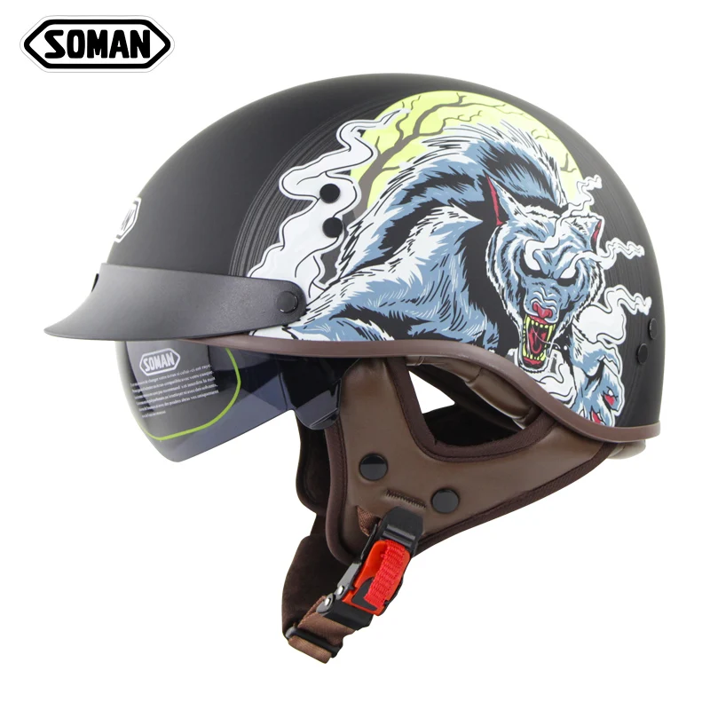 SOMAN OEM vintage motorcycle helmet half face with inner len retro capacete moto DOT SM202