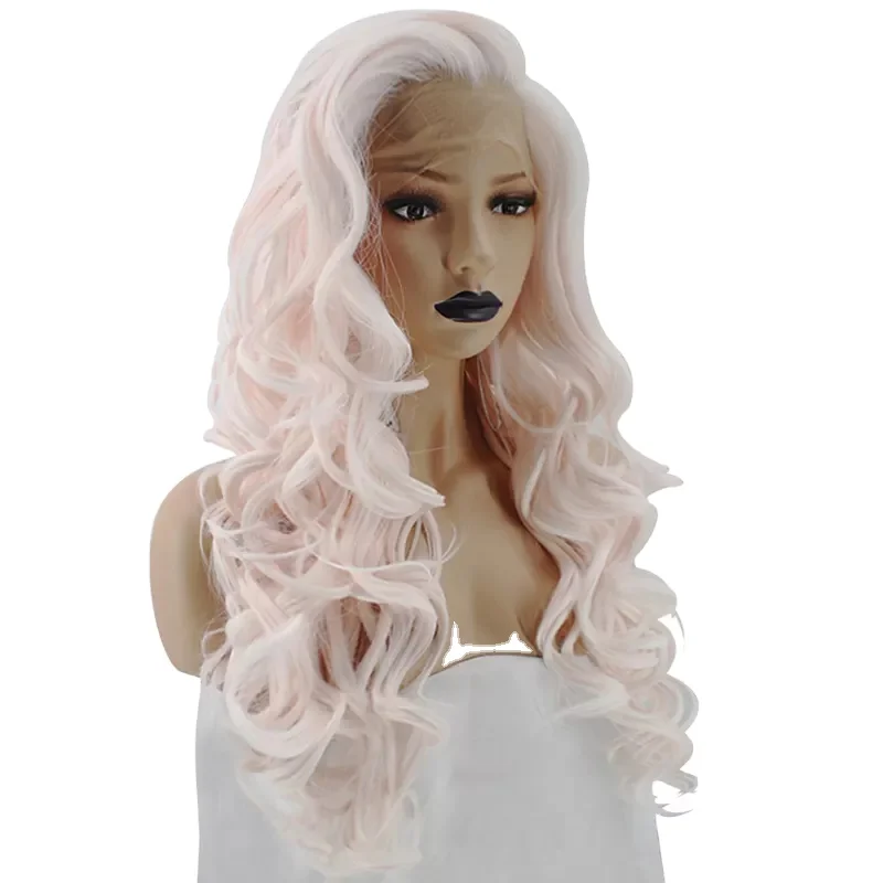 Anogol Water Wave Wig Synthetic 13*2.5 Lace Frontal pink Wigs for African American Women Cheap Synthetic Wigs