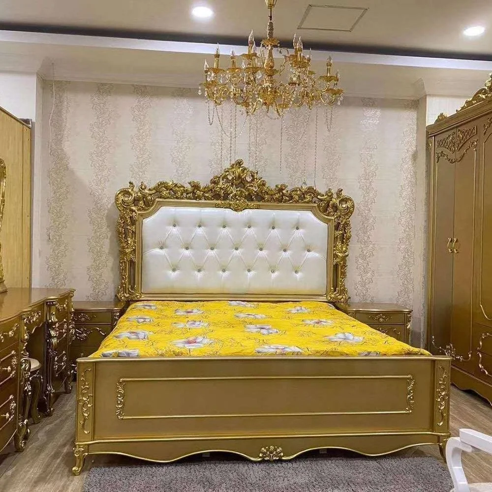 
European classical style antiquehome furniture royal luxury gold king size bedroom set 