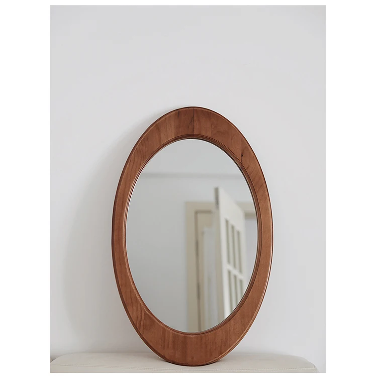 Retro-style Bust Oval Duck Egg Mirror Wall-mounted Bathroom Solid Wood Frame Mirror