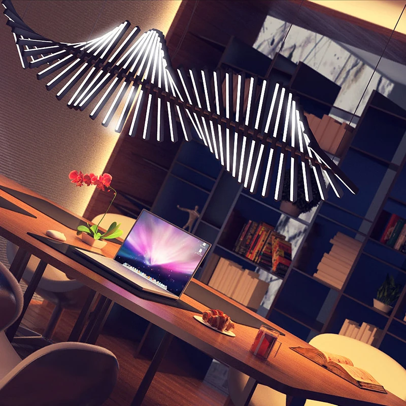 THEN Fishbone lamp Modern rectangular Style livning room black Lighting iron Bar counter chandelier