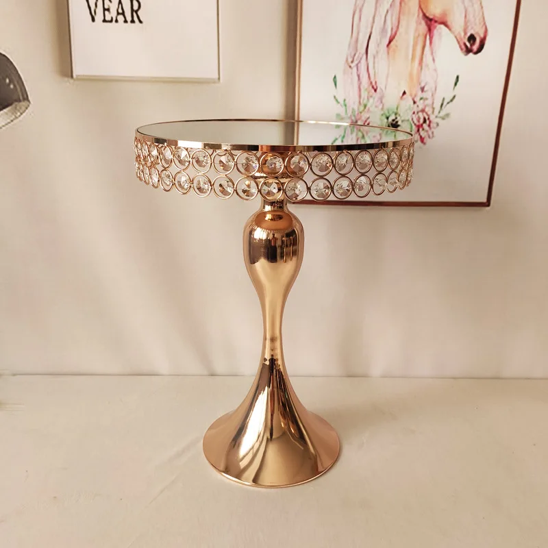 luxury Crystal pearl Gold Plated cake stand round metal Cup cake Stand Mirror Birthday Party Dessert Display Wedding Decor