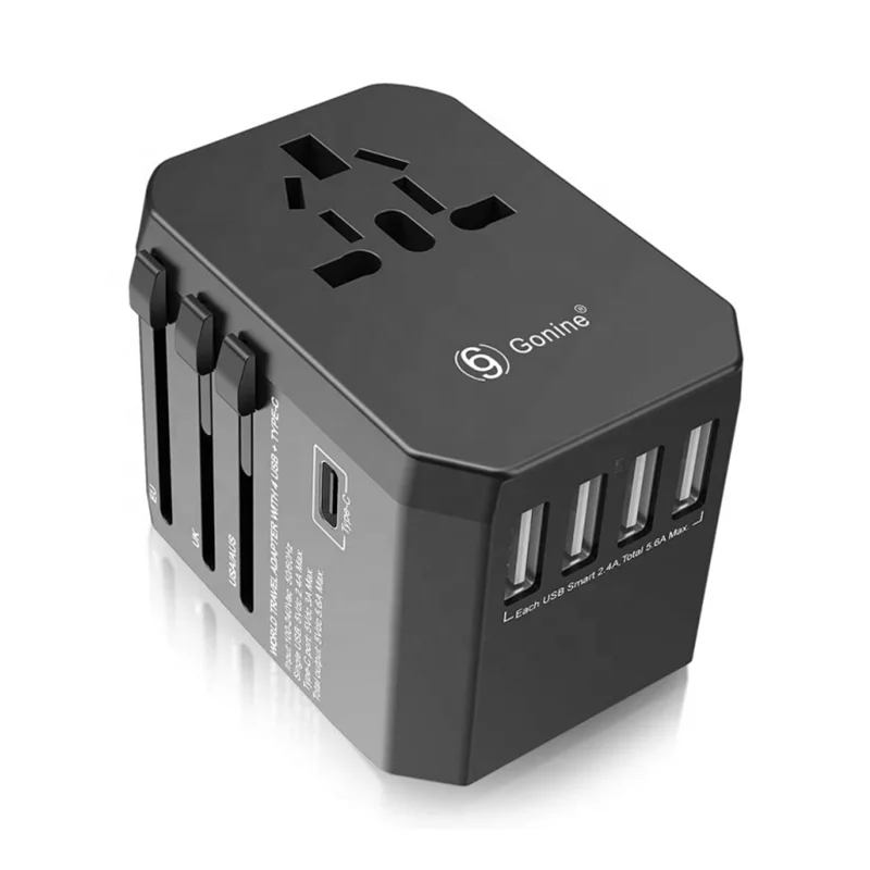 
Universal Travel Plug Power Adapter, 4 USB Ports Wall Outlet Charger for 150+ Countries, AC Converter with Type C Ports 