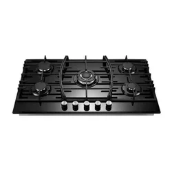 Modern Kitchen Black Cooktop Gas Cooker 5 Burners Built-in Gas Cooktop Tempered Glass Gas Hob