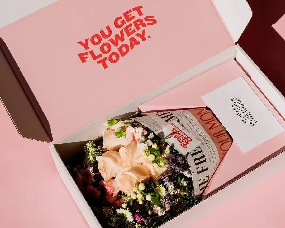 Hot sell pink small tuck top paper box gift packaging rectangular cardboard boxes flower shipping box for flowers