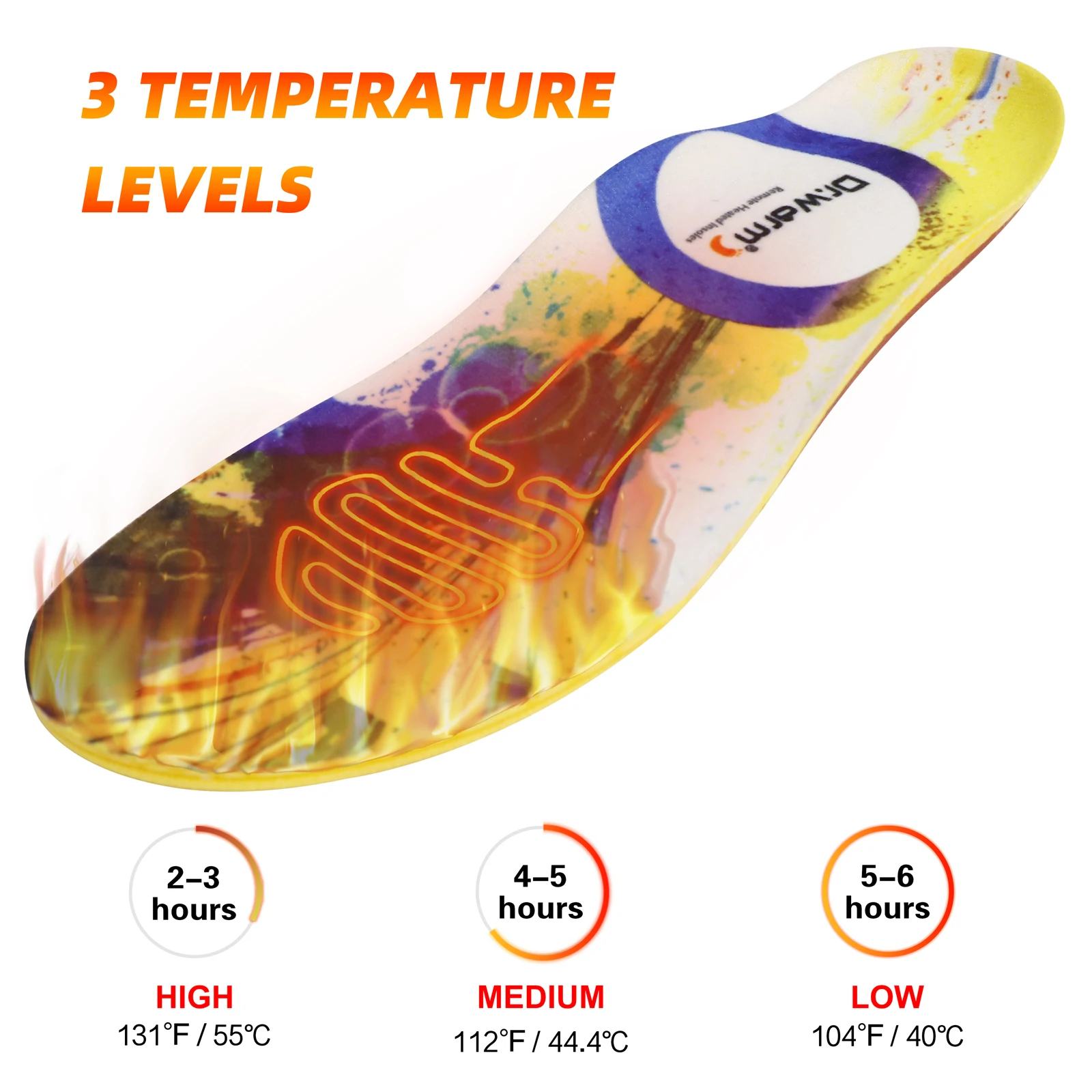 Moldable Custom Molding Self Heating Shoe Orthotic Remote Control Electric Rechargeable Heated Insoles