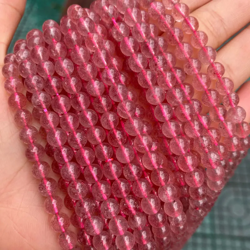 High Quality 6A Natural Strawberry Crystal Quartz Stone Beads Round Loose Beads Gemstone Beads For Jewelry Making