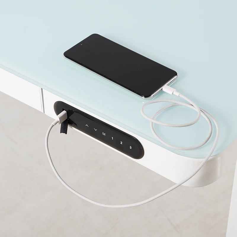 Нейт высота регулируемая подставка стол для usb-зарядка офис продаж закаленное черный стеклянный компьютерный стол