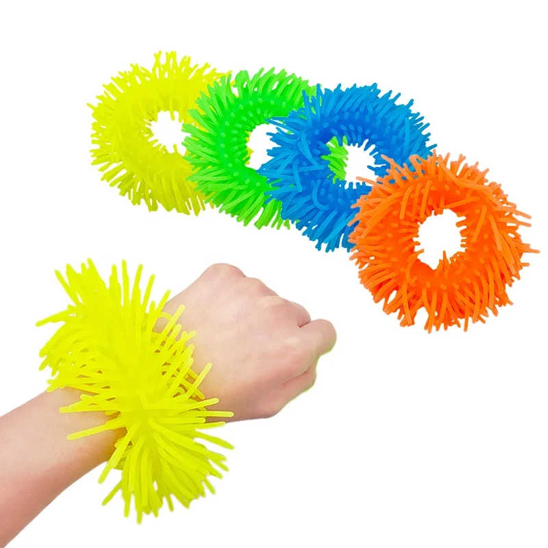 Amazon New TPR Hairy Stretchy Decompression Fidget Stress Puffer Ball Toy For Autism