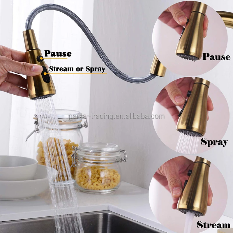 Pull Out Kitchen Faucet Brushed Gold Kitchen Faucet Black Sink Mixer Tap 360 degree rotation kitchen mixer taps