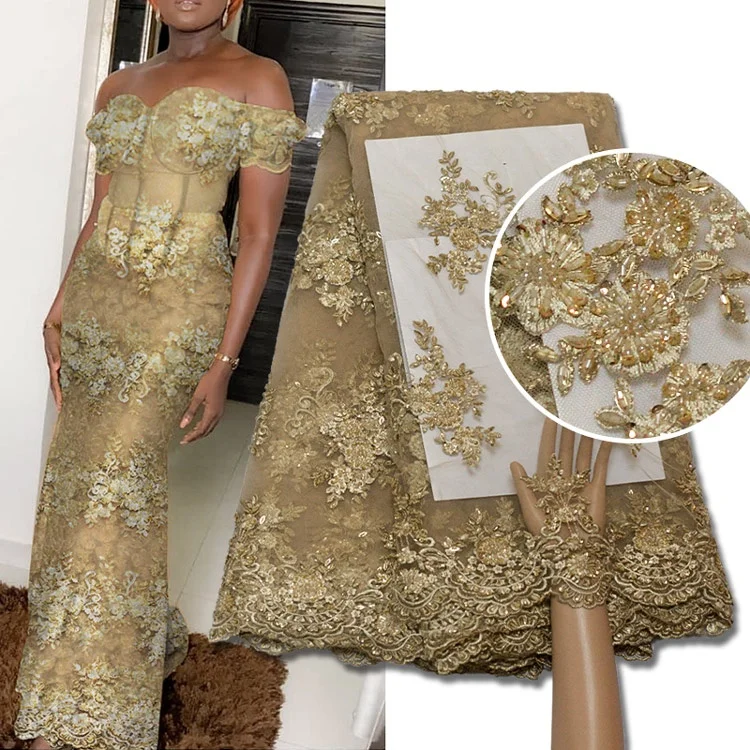
Beading Lace Women Club Dress African American French Net Lace Fabric embroidery fashion wedding cloth 