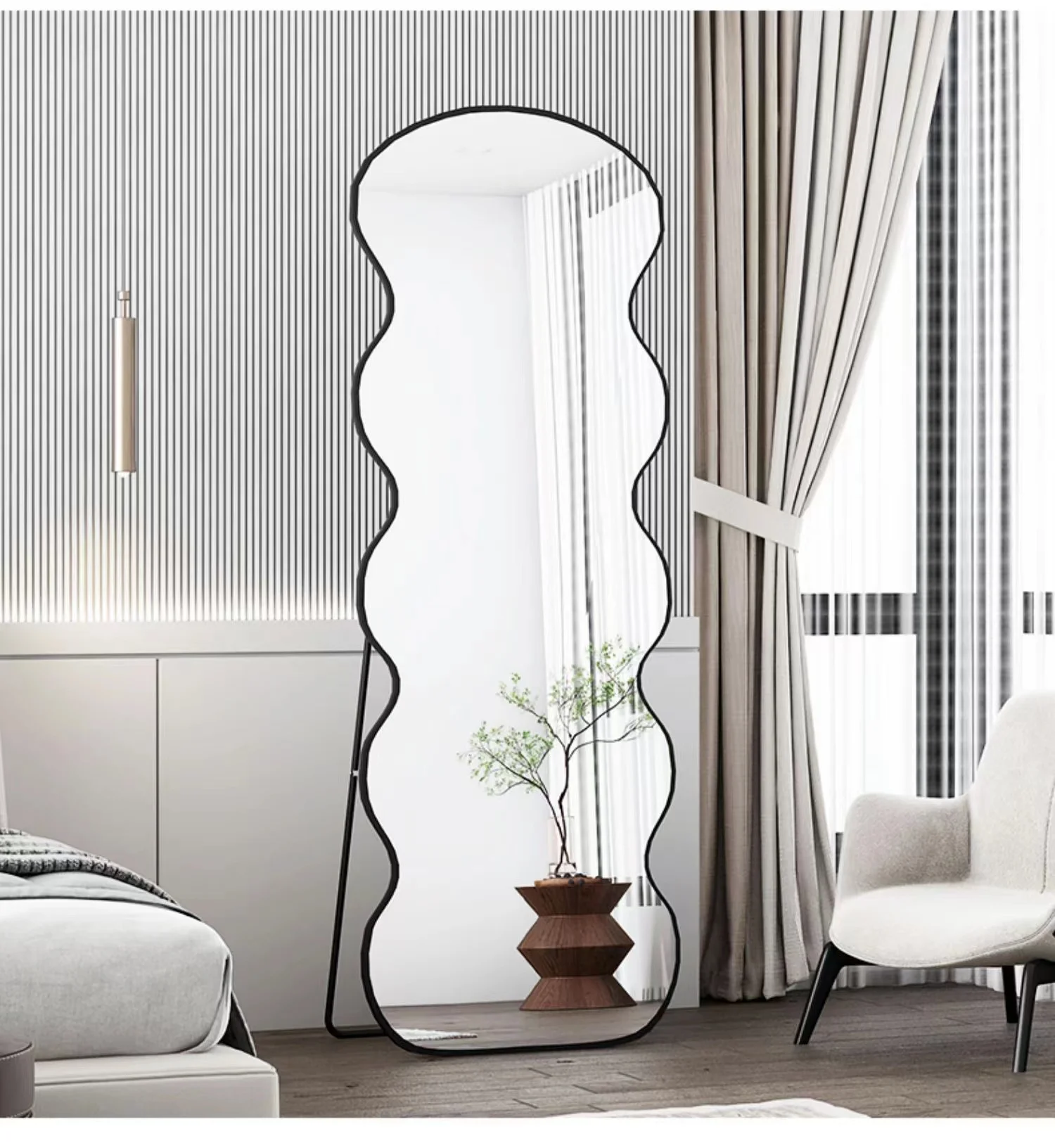 Waved Full-length Manufacturers Aluminum Alloy Wholesale Household Full Body Bedroom Shower Hanging Wall Mirror