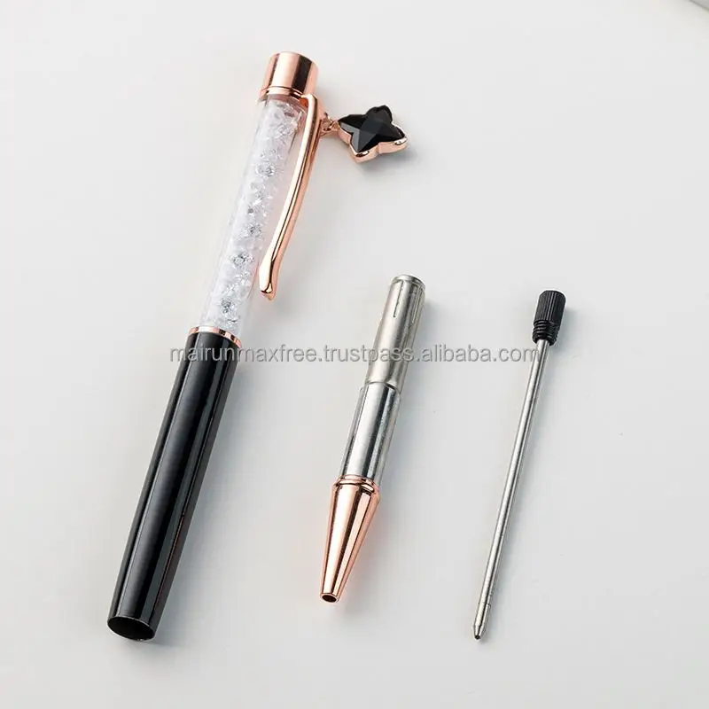 Beautiful Trending Gift 2023 Wholesales Custom Glitter Colorful Click Ballpoint Pen with Flower for Holiday Girls Women Presents