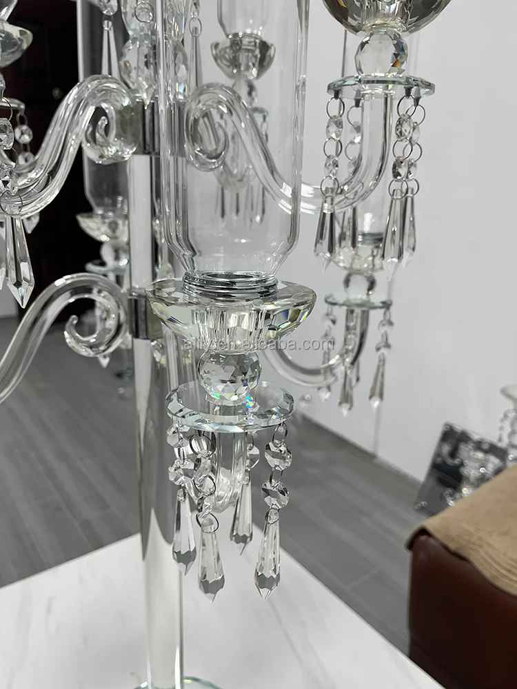 Tall Crystal Candelabra Centerpiece Suppliers 9 Arms Clear Crystal Candlesticks Holder For Wedding Decor