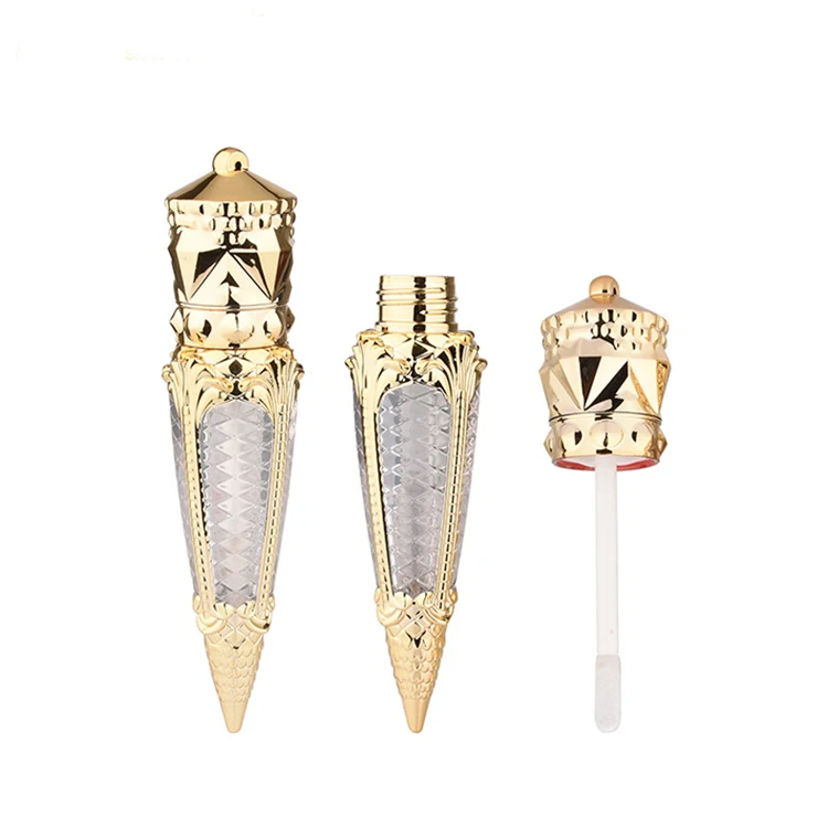 Luxury wholesale 4ml custom empty rose gold silver crown lip gloss tubes container ABS plastic lipgloss tube with wands
