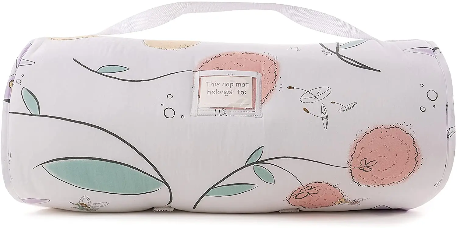 Wholesale cartoon animal boy girl roll up nap mat Kindergarten Daycare mat with cotton detachable pillow toddler nap blanket set