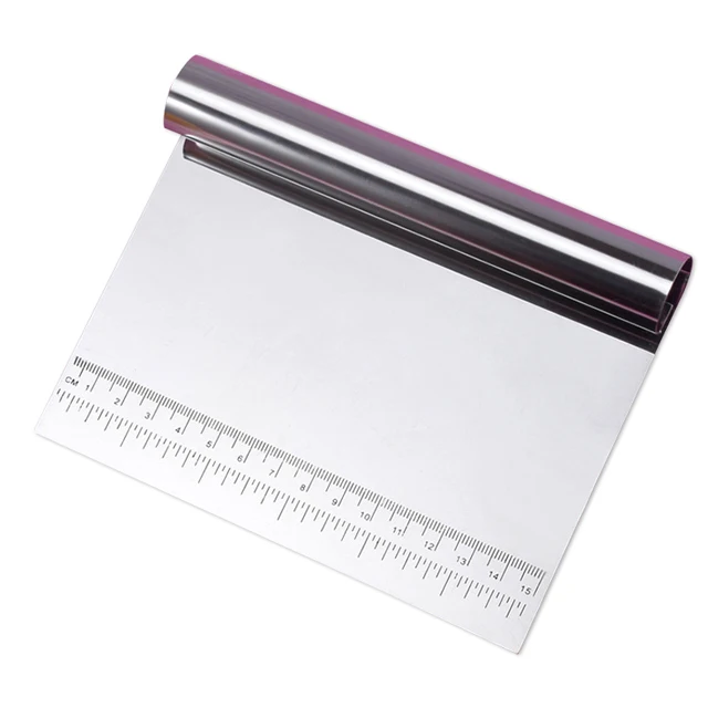 Chef Baking Kitchen Stainless Steel Food Cake Cutter Dough Knife Mirror Polished Bread Pastry Pizza Scraper With Measuring Scale