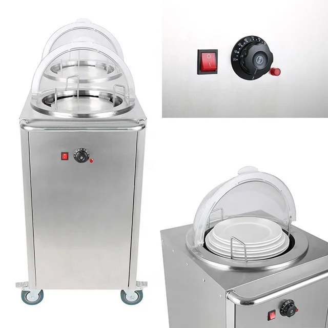 Kitchen Equipment Stainless Steel Heated Dish Dispenser Plate Dispenser Plate Warmer Cart