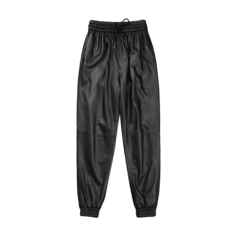 New Arrival Lambskin Leather Trousers Women Sexy High Waist Genuine Sheepskin Leather Pants