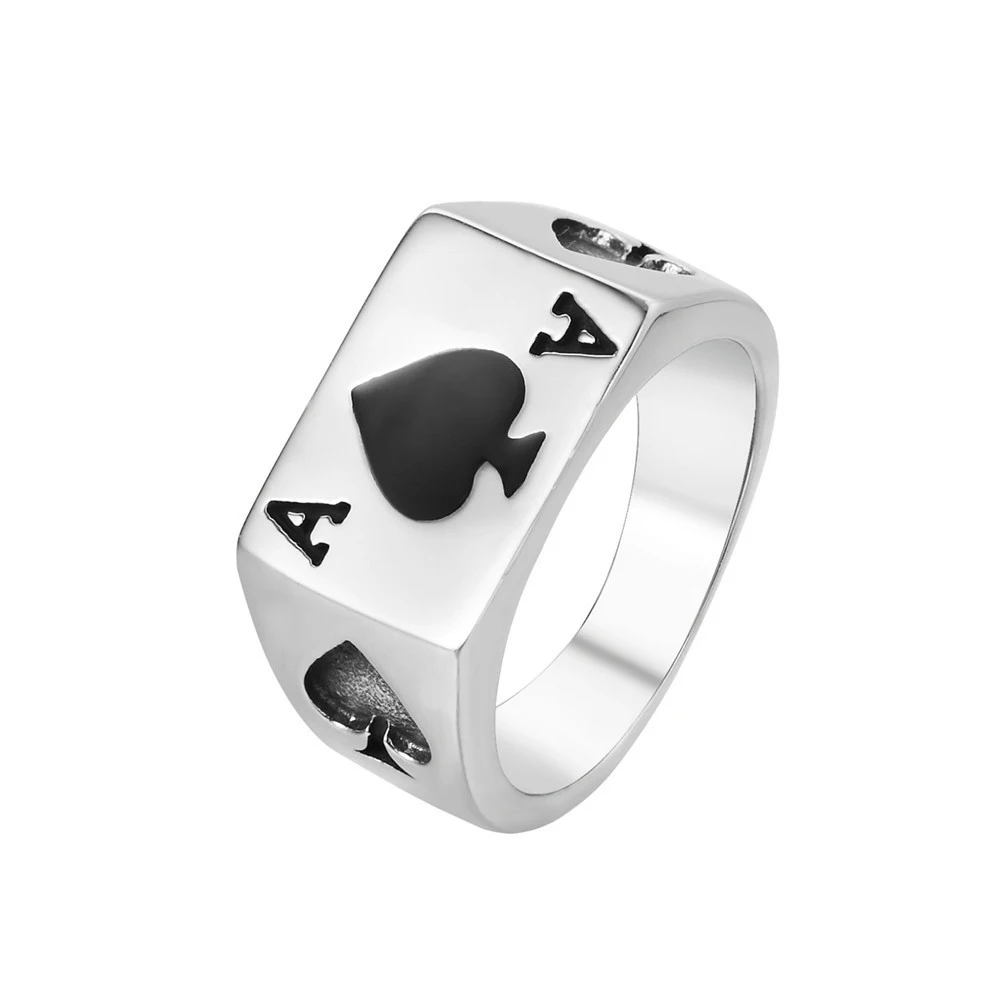 316 мужские и женские серебряные черные покерные лопаты Ace кольцо из нержавеющей стали