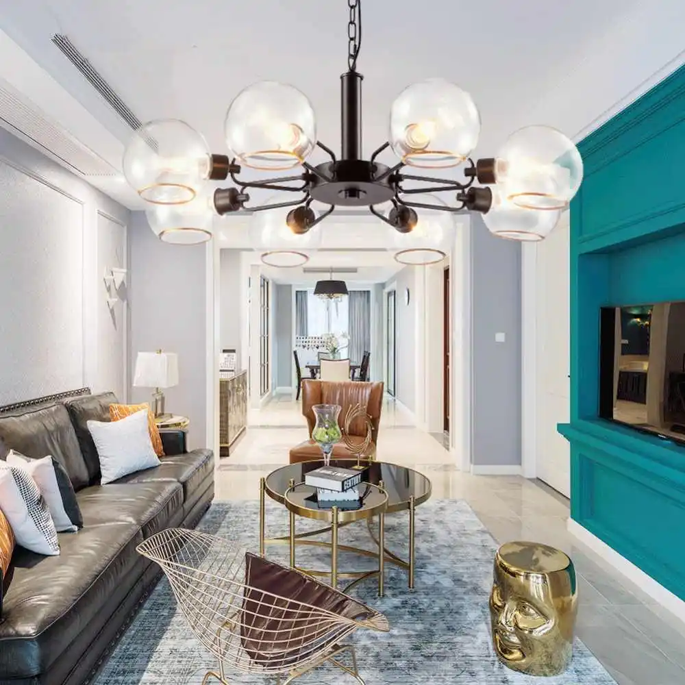
EEA 8-Light Living Room Modern Brass Blown Glass Chandelier Lights For Homes 