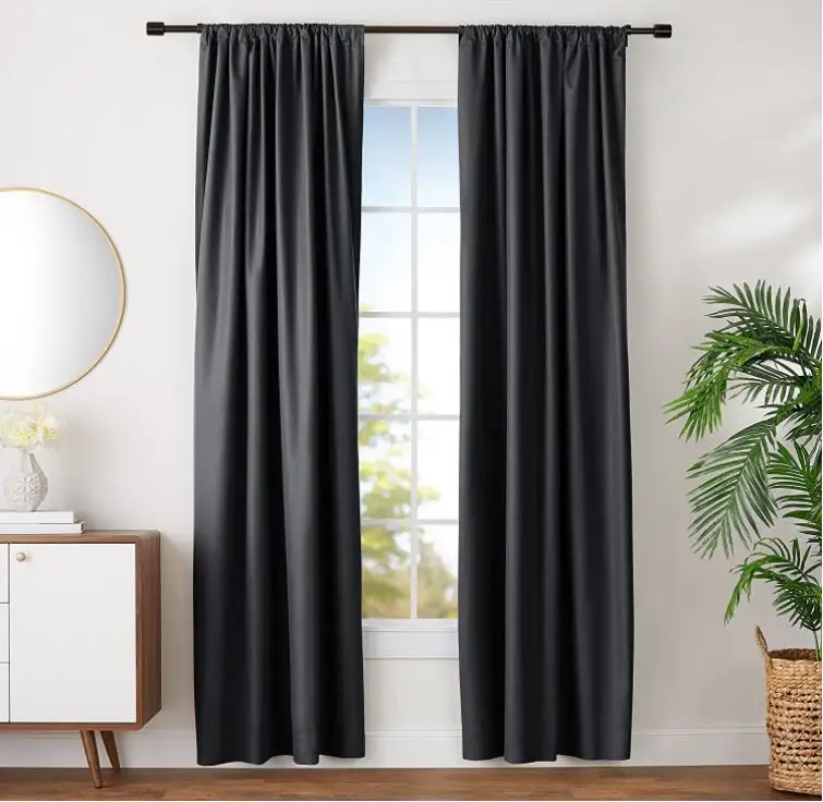 Black 2 Panels Living Room Darkening Blackout Beaded Window Water Writing Curtains Solid Knitted with Tie Backs Set 52 X 96 Inch