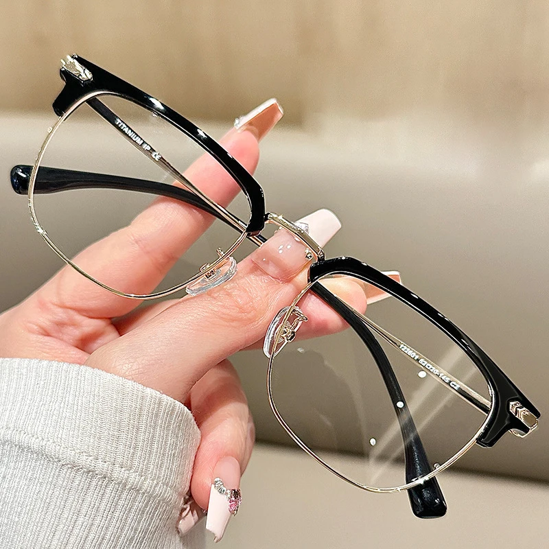 619 Unisex Myopia Half Frame Anti Blue Light Glasses Men Reflection men optical eye glasses half frame