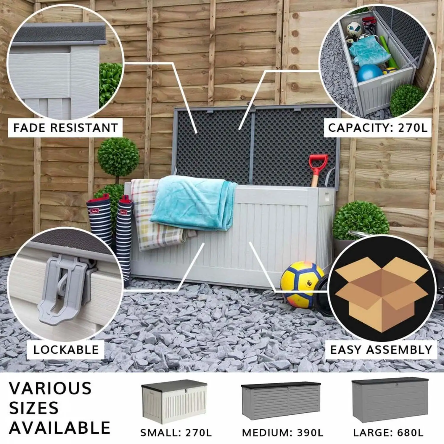 AJUNION 390L 103 Gallons Storage Box Outdoor Plastic Garden Storage Box for Poolside Patio