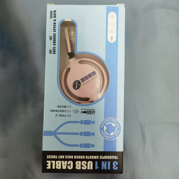 Portable Extendable USB Cable Fast Charging Retractable 3 in 1 Charging USB Cable for iPhone Samsung Huawei OPPO Google Kindle