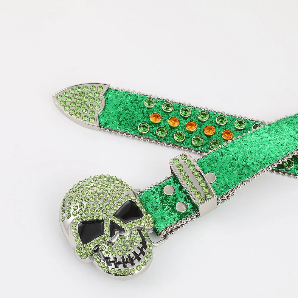 Wholesale Western Crystal Belt Punk Riveted Rhinestone Belt Gothic Skeleton Rhinestone Skull Belt Men Punk Fashion