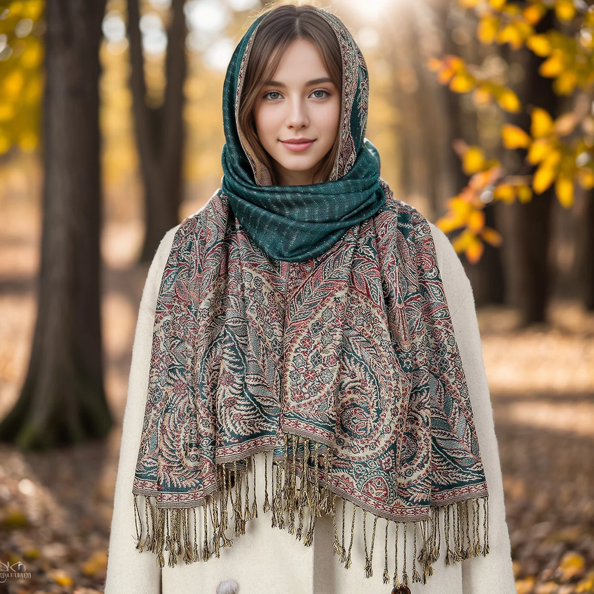 Vintage National Style Long Scarves Tassel Reversible Shawl Jacquard Paisley Pashmina Ethnic Shawl For Women