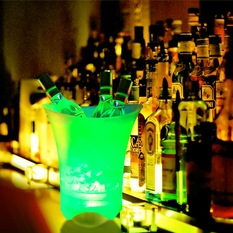Foldable 5L LED Light Ice Bucket 7 Color Changing Ice Bucket Clear Acrylic Champagne Beer Wine Cooler Bucket for Party