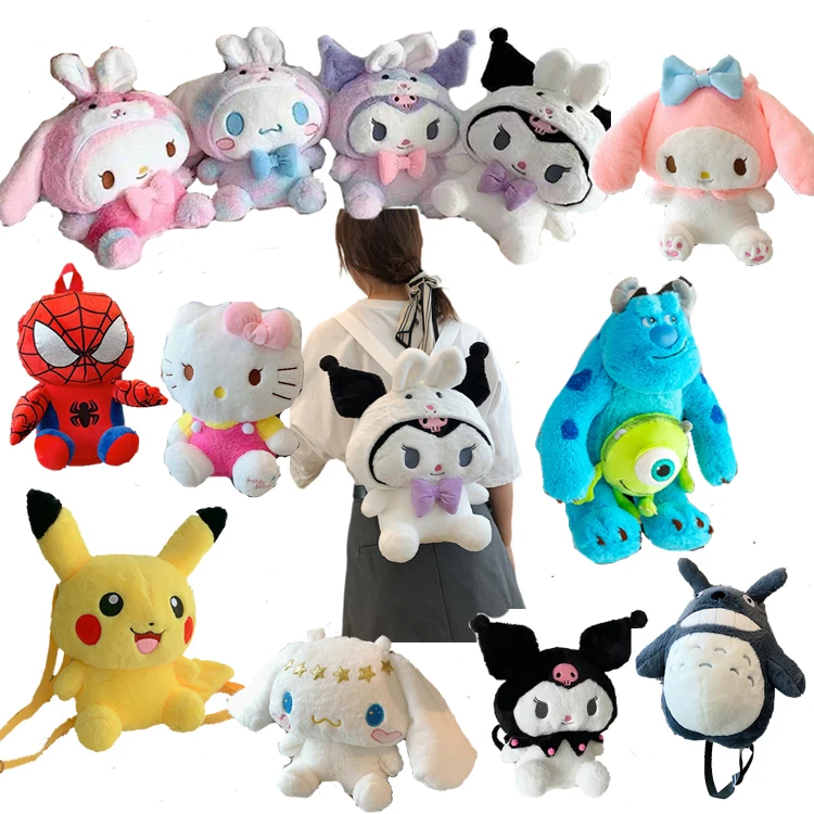 In Stock Cartoon Kuromi Backpacks Sanrio Mlody Plush Bag Kuromi Cinnamorol Stuffed Backpack