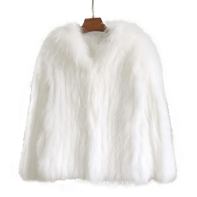 
Wholesale Woman Winter Fox Fur Coat Hooded Knitted Fur Jacket 