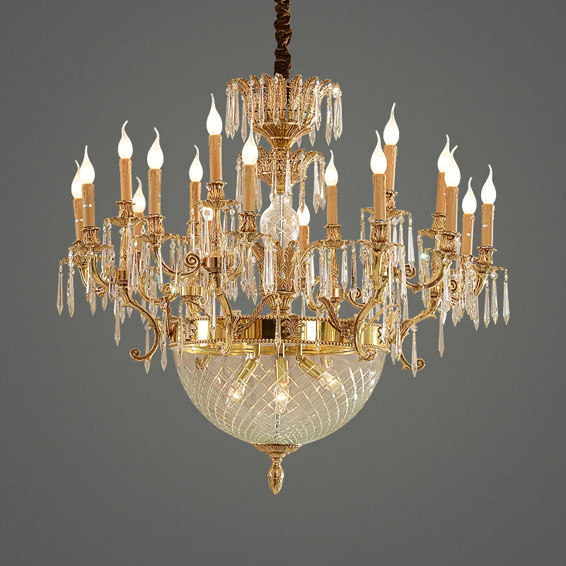 Brass Super Large Crystal Chandelier Plated Classical Hotel Ceiling Lamp Gold 10 Plastic Copper 80 Nordic Rococo Style Golden