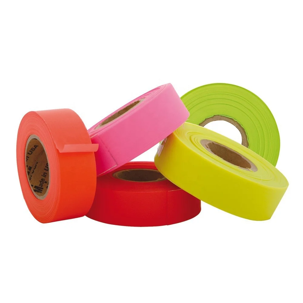 Factory Survey Marking Tape Road Marking Tape Non-Adhesive Fluorescent PVC Survey Flagging Tape