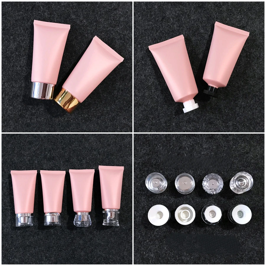 50g Matte Pink Cosmetic Packaging Tube 50ml Hand Cream Tube Plastic Facial Cleanser Tube with Acrylic Cap