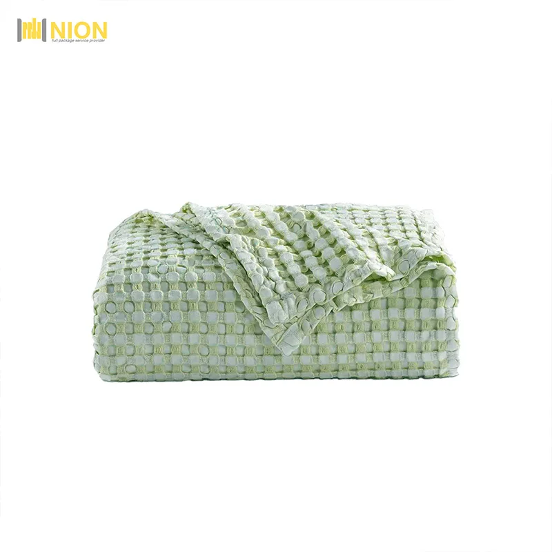 Premium Cooling Eucalyptus Waffle Bamboo Blanket Customized Order Coverlet Green Color (DTM Color)
