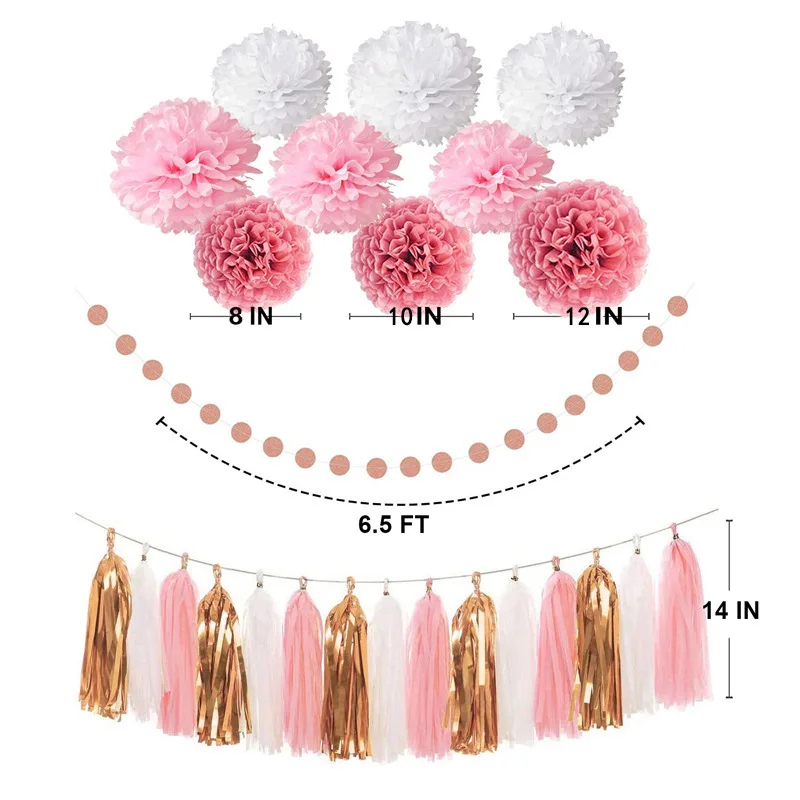 New Happy Birthday Rose Gold Balloon Set Paper Flower Ball Bright Flowing Slash Banner Birthday Party Balloon Decoration