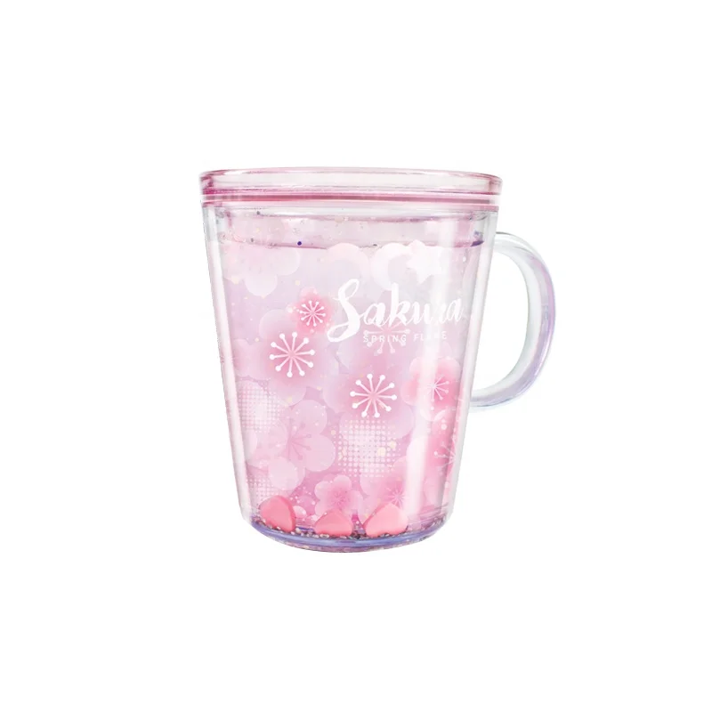 
Girlwill Sakura Double Wall Plastic Cup With Handles And Water Inside Tea Mugs Custom Logo Coffee Tumbler Bottles Wholesale 