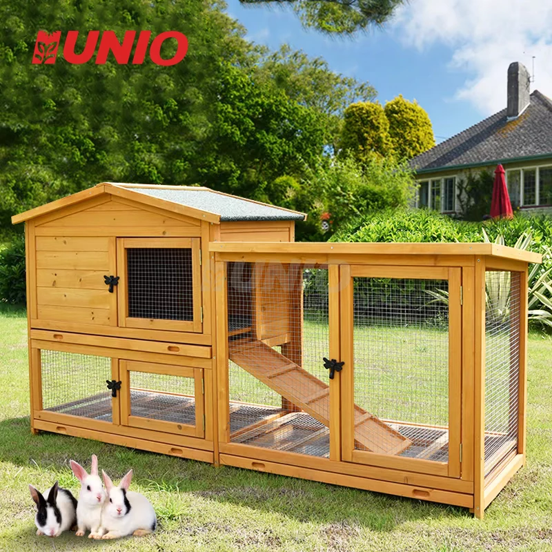 Wooden Rabbit House Cage Fir Wood Made from Chinese Rabbit Living 130*110*65cm 6 Months Flat Packing Provided 2 Years 200pcs FSC