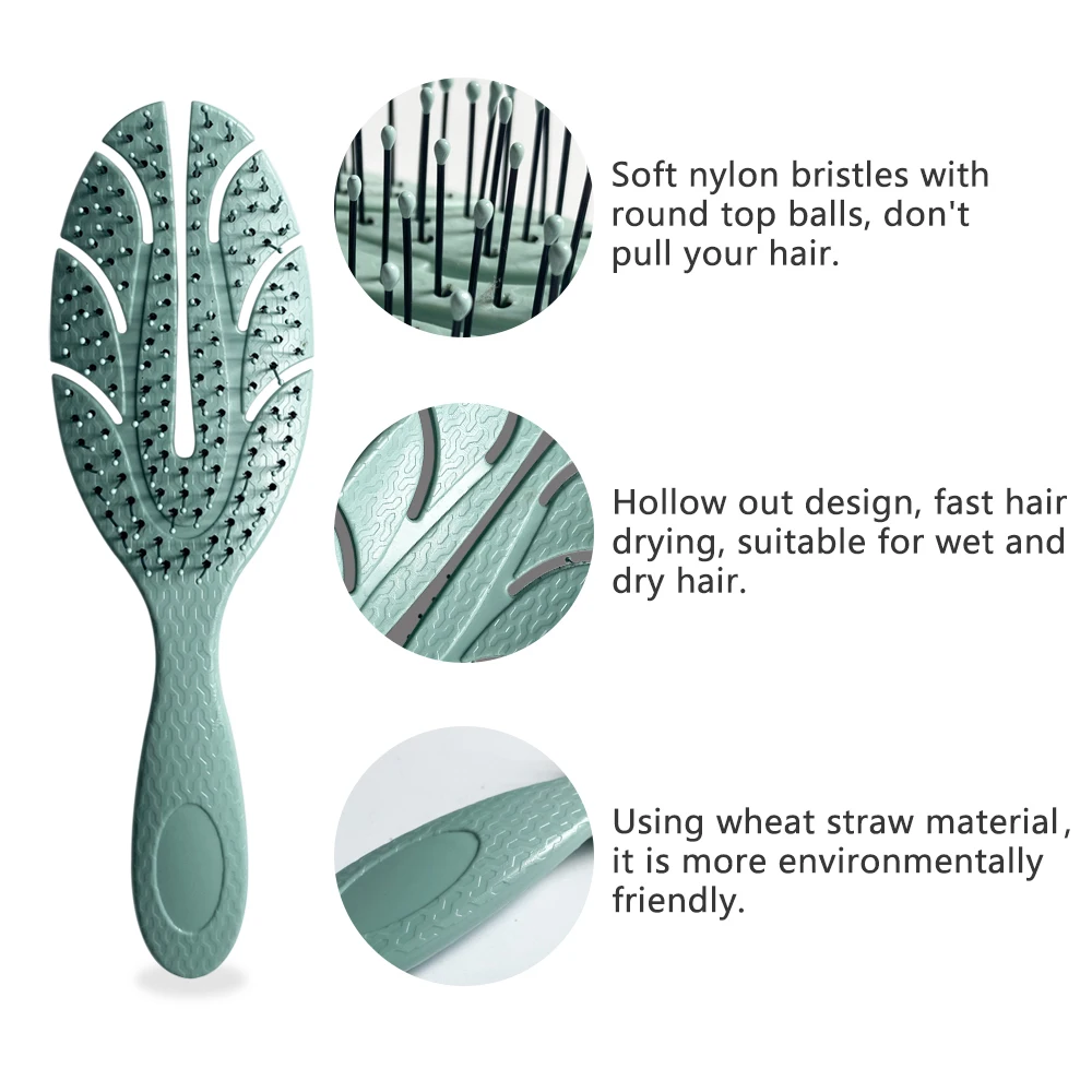 New Design Multicolor Leaf Shape Custom Logo Printing Salon Home Use Soft Nylon Bristles Women Hair Care Brush