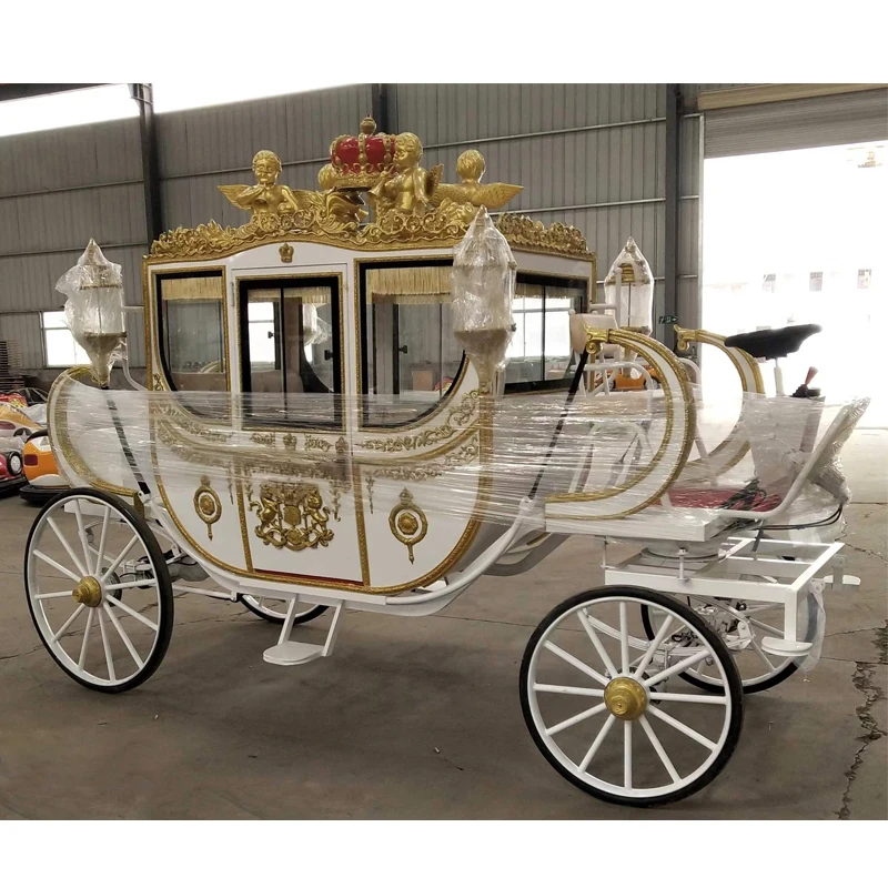 High Quality 4 Wheels Electric Horse Cart Luxury Wedding Royal Horse Carriage
