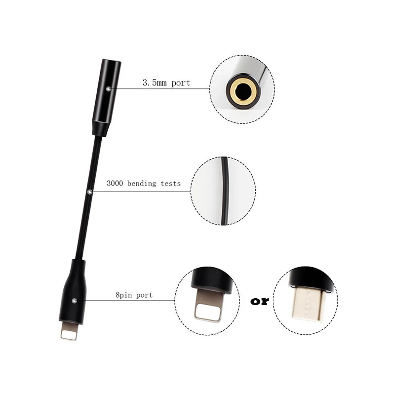 Custom 8Pin To 3.5 Mm Audio Splitter Aux Adapter Usb-C C Type To 3.5Mm Headphone Jack Audio Cable Manufacturers For Iphone