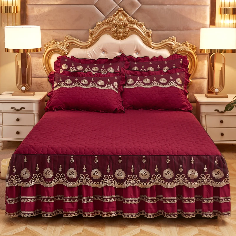 American Style Burgundy Embroidery Velvet 4PCS Blanket Quilt Comforter Bed Sheet Set