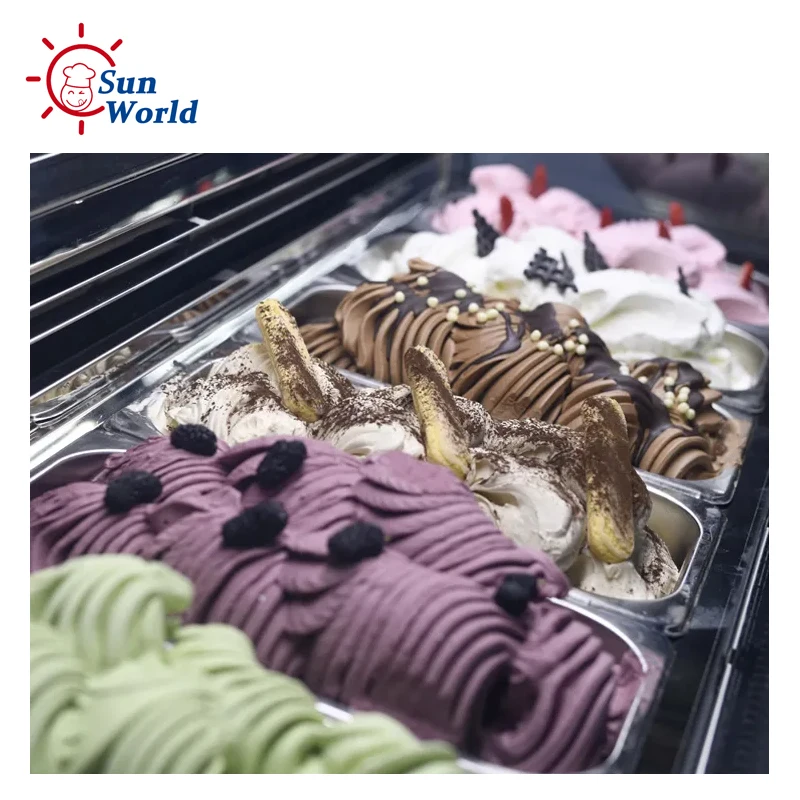 Ice Cream Machine 10 12 14 Pans Ice Cream Horizontal Freezer Air Cooling Ice Cream Display Freezer Showcase